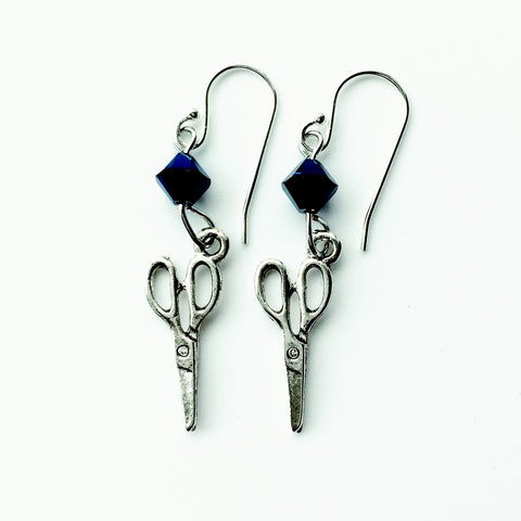 ____ Craft Scissors Silver Earrings with Blue Swarovski Crystals
