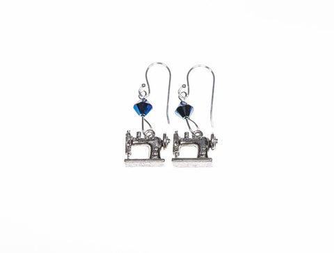 Sewing Machine Earrings with Blue Swarovski Crystals