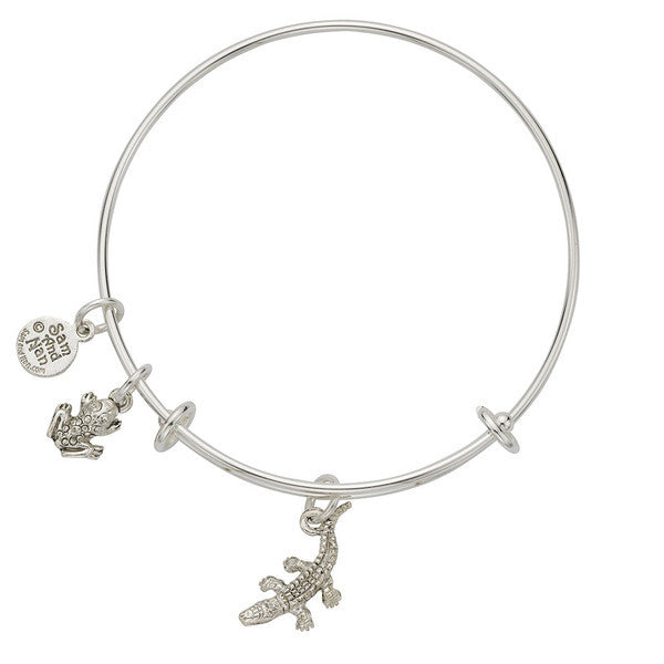 Alligator and Frog Charm Bangle Made in Sterling