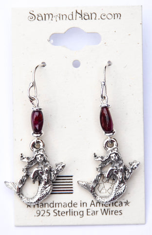 Mermaid Charm Garnet Earrings - SamandNan