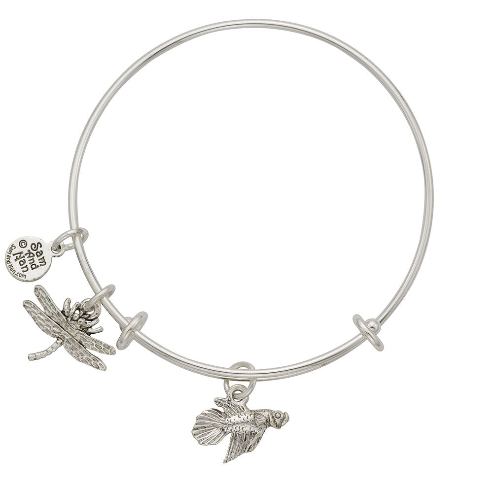 Betta Dragonfly Charm Bangle Bracelet Sterling Silver Plated USA Made ...