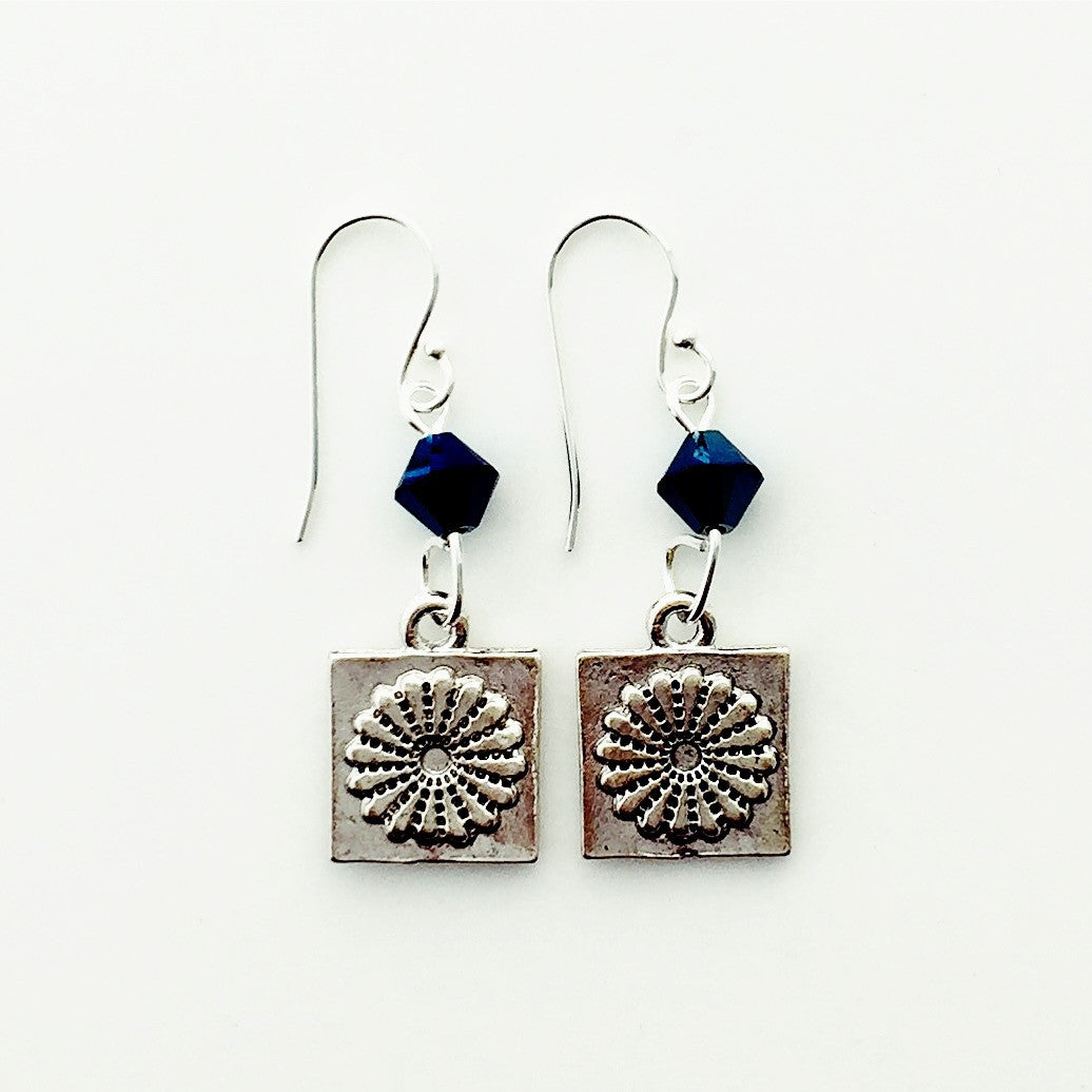 ____ Dresden Quilt Patch Silver Earrings with Blue Swarovski Crystals.