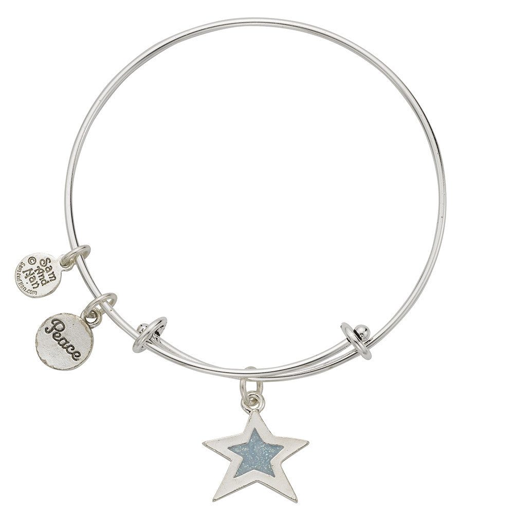 Light Blue Star Peace Charm Bangle Bracelet - SamandNan