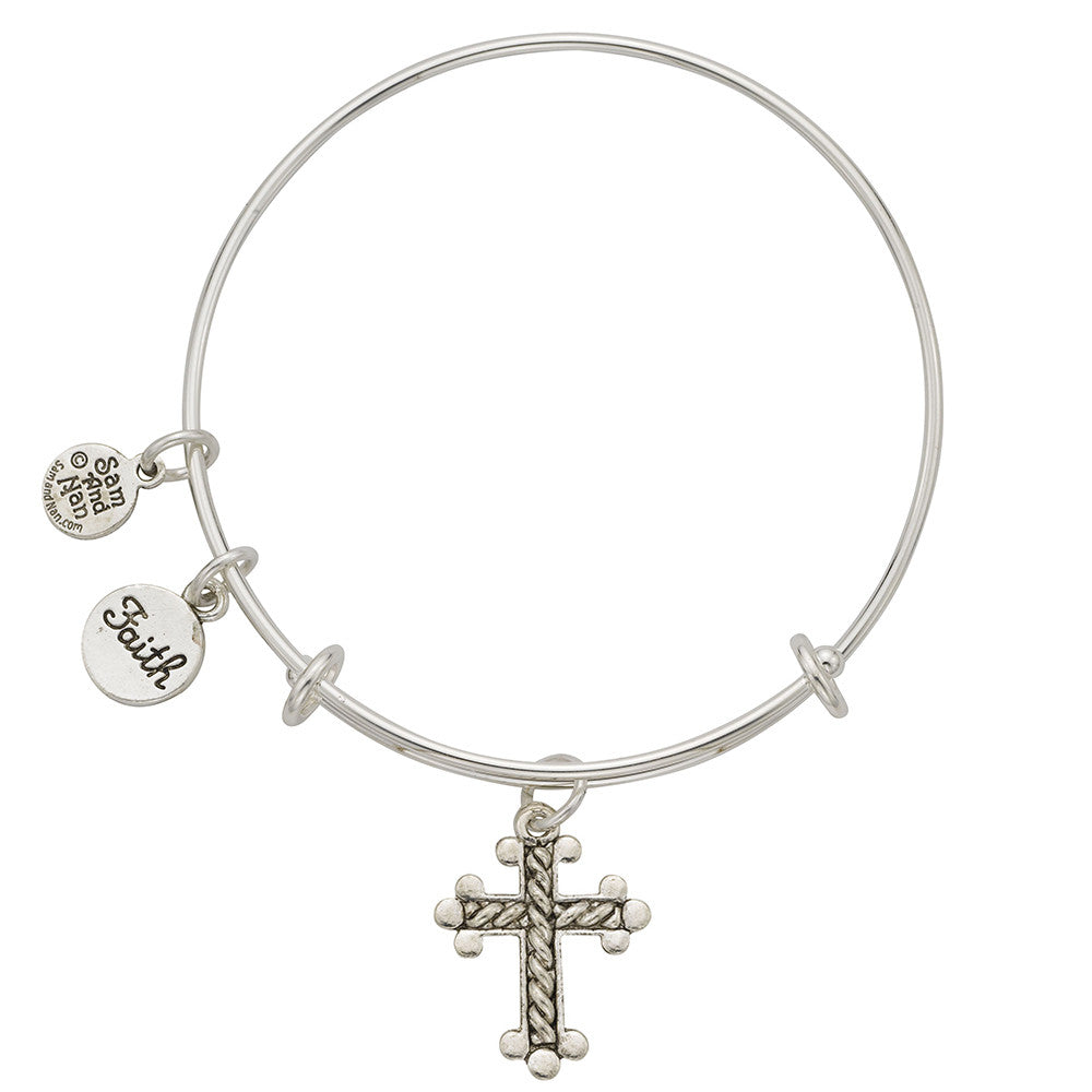 Braided Cross Faith Charm Bangle Bracelet - SamandNan