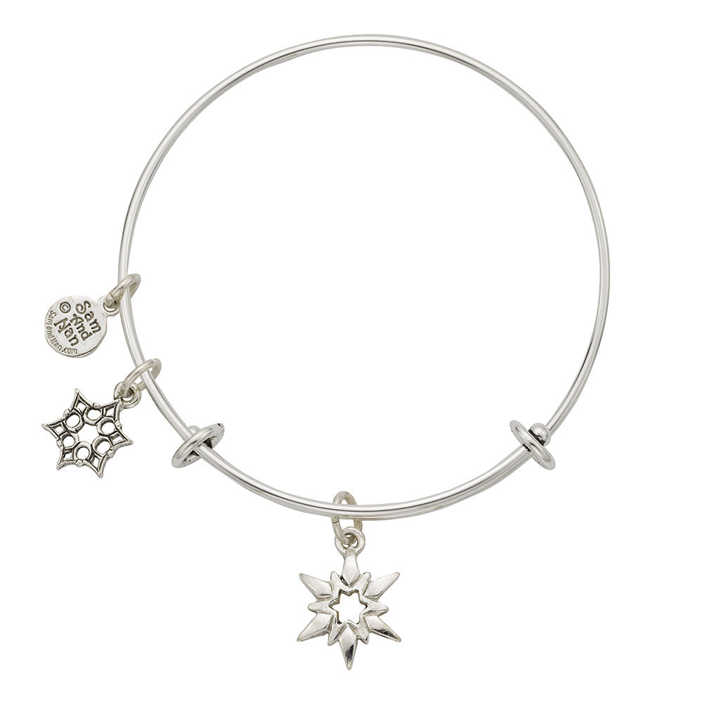 Crystal Snowflake Charm Bangle Bracelet - SamandNan