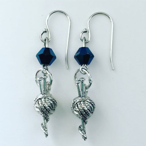 Knitting Earrings with Blue Swarovski Crystals - SamandNan