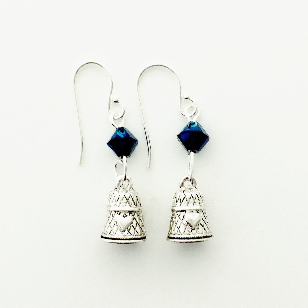 ____ Thimble Silver Earrings with Blue Swarovski Crystals.