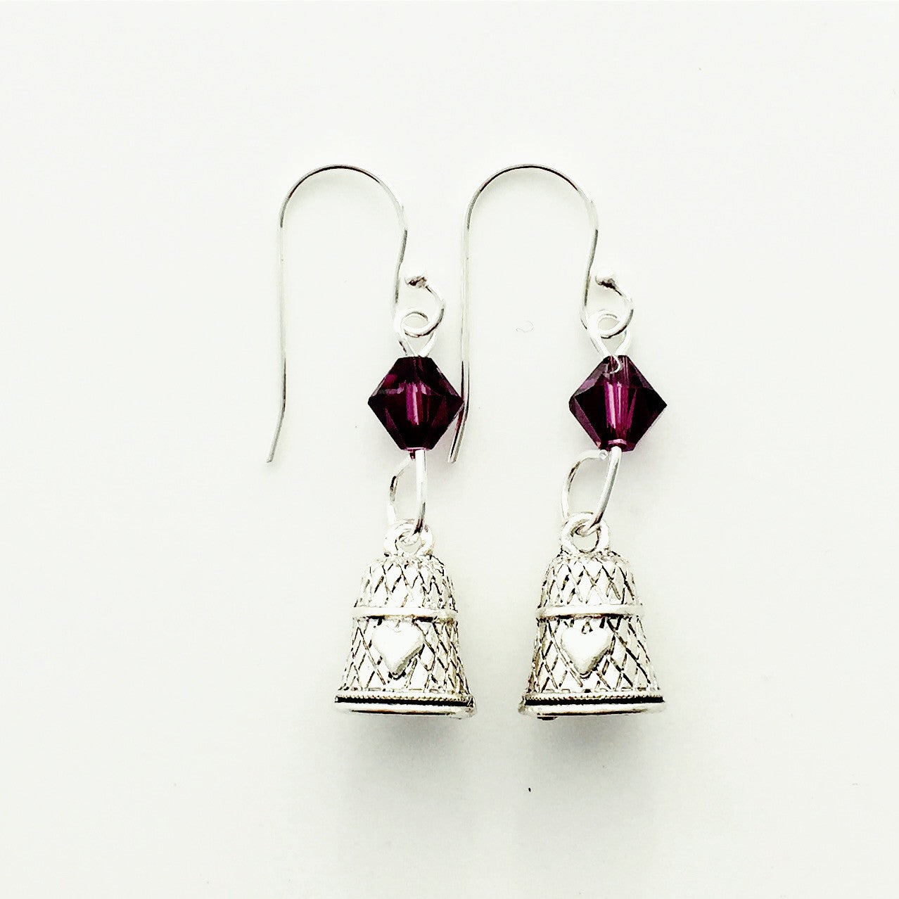 ____ Thimble Silver Earrings with Purple Swarovski Crystals.