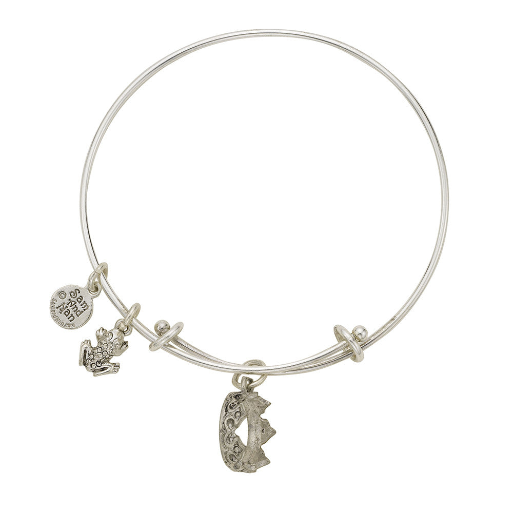Crown Frog Charm Bangle Bracelet Expandable - Main Image
