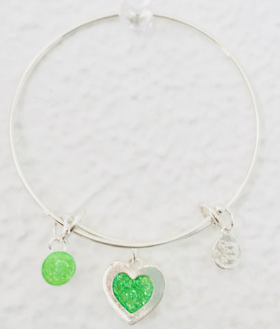 Valentine Green Heart Bangle Bracelet