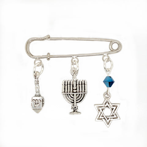 Hanukah Jewish Star, Menorah Charm Pin Brooch