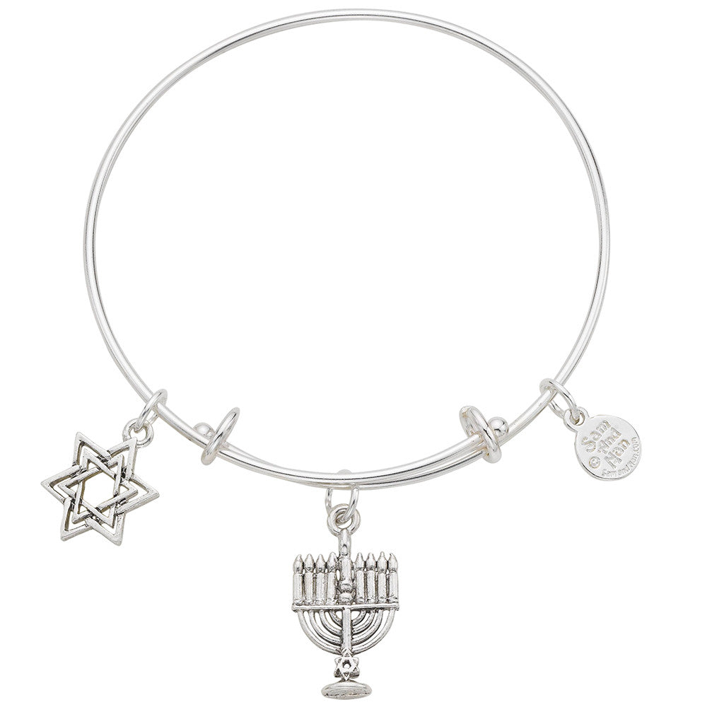 Judaica Menorah and Jewish Star Bangle Bracelet - SamandNan
