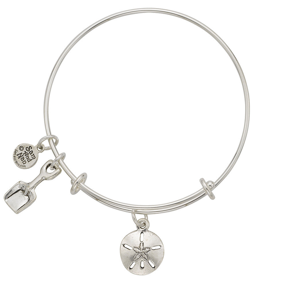 Sand Dollar Shovel Charm Bangle Bracelet Sterling Silver Plate USA