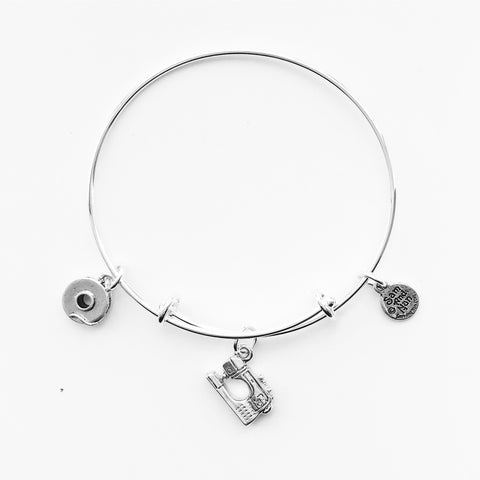Sewing Machine Quilt Cutter Silver Charm Bangle Bracelet