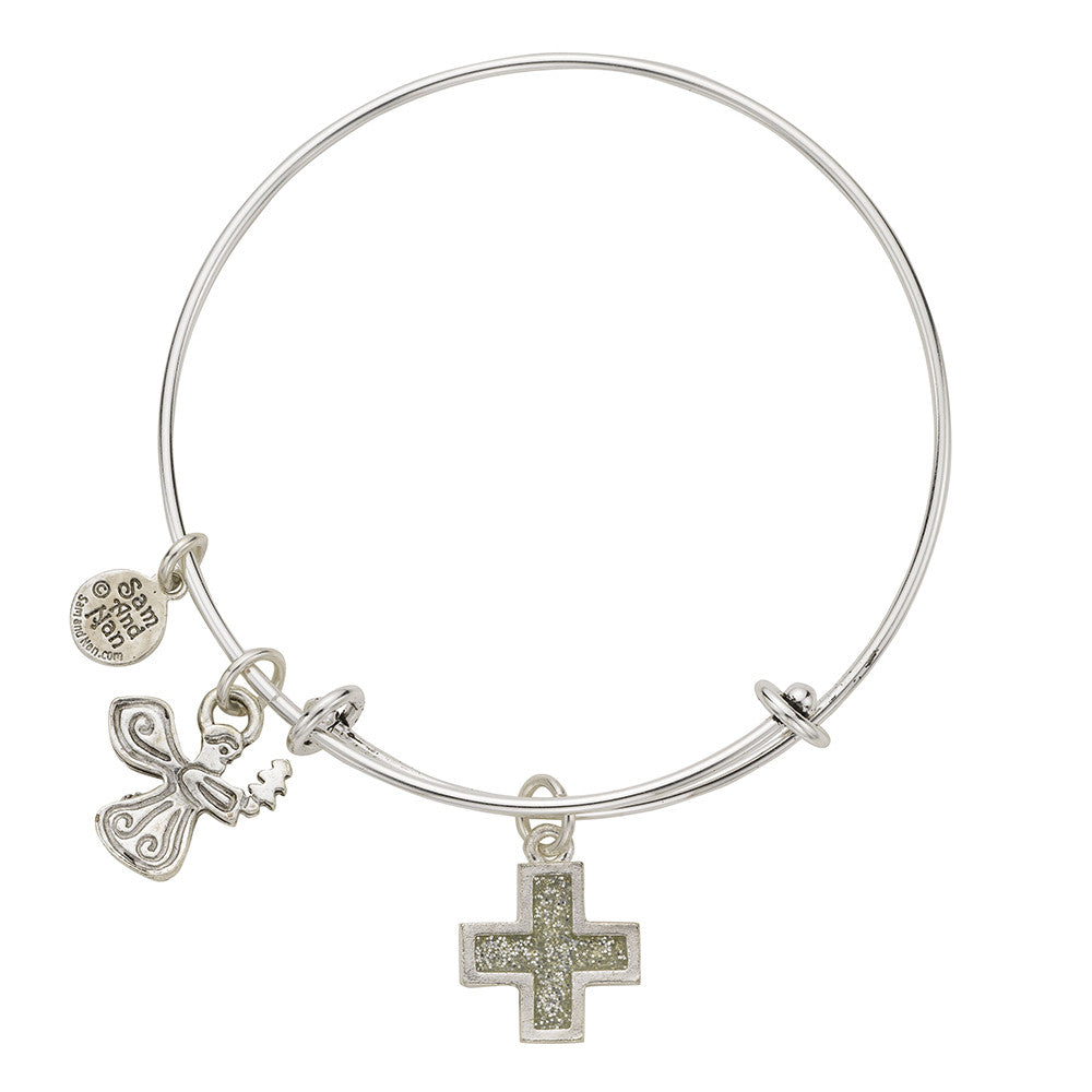 Angel Cross Charm Bangle Bracelet - SamandNan