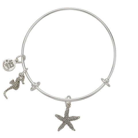 Starfish Seahorse Charm Bangle Bracelet - SamandNan