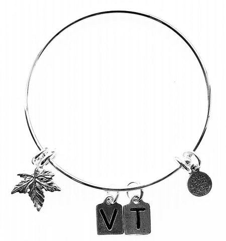 Vermont Initials Maple Leaf Bangle Bracelet