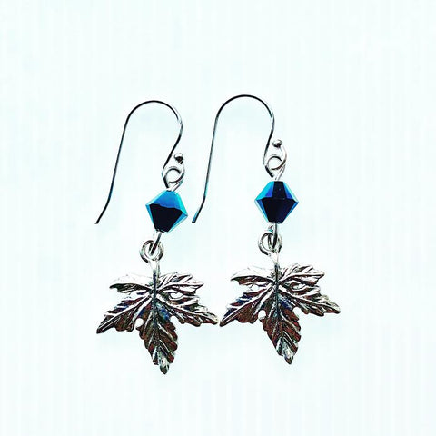 Maple Leaf Vermont Earrings with Blue Swarovski Crystals