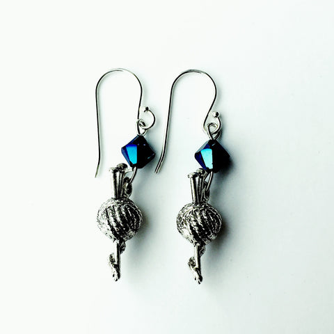 ____ Ball of Thread Silver Earrings with Blue Swarovski Crystals.