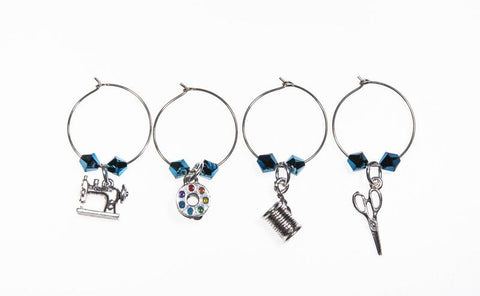 Quilt Wine Charms and Scissor Fobs with Blue Swarovski Crystals