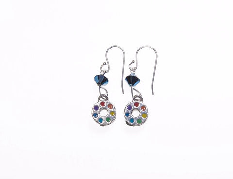 Blue Painted Bobbin Silver Earrings with Blue Swarovski Crystals.