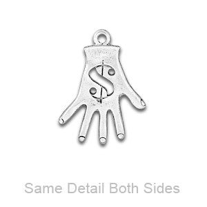 Engraved Dollar Hand Charm w Jumpring. Sterling Silver Finish USA Made-C939S - SamandNan
