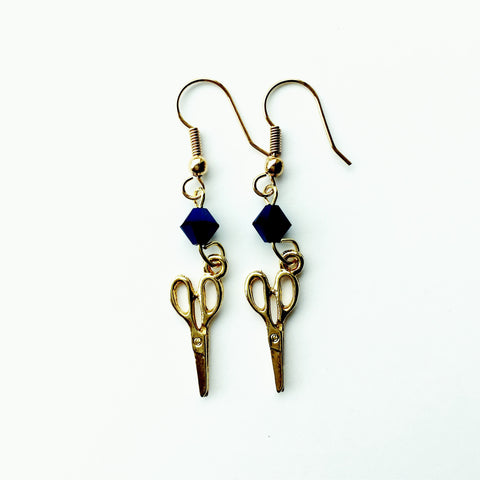 ____ Craft Scissors Gold Earrings with Blue Swarovski Crystals