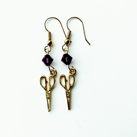 ____ Craft Scissors Gold Earrings with Purple Swarovski Crystals