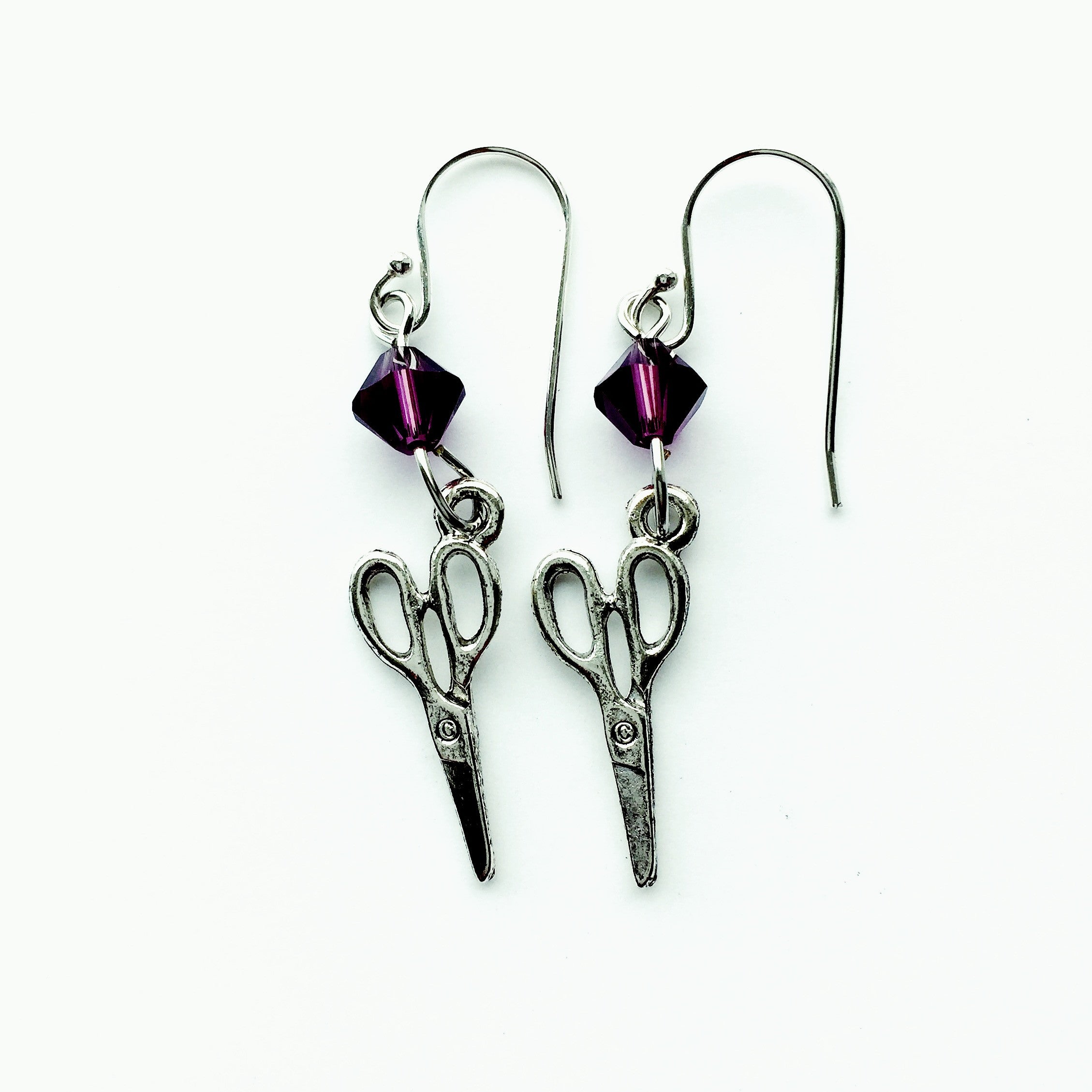 ____ Craft Scissors Silver Earrings with Purple Swarovski Crystals