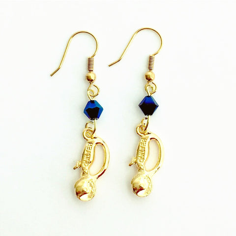 ____ Quilt Cutter Gold Earrings with Blue Swarovski Crystals.