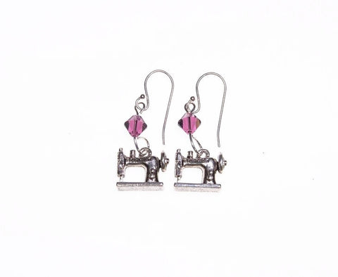 Sewing Machine Earrings with Purple Swarovski Crystals