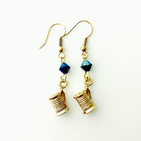 ____ Spool of Thread Gold Earrings with Blue Swarovski Crystals.
