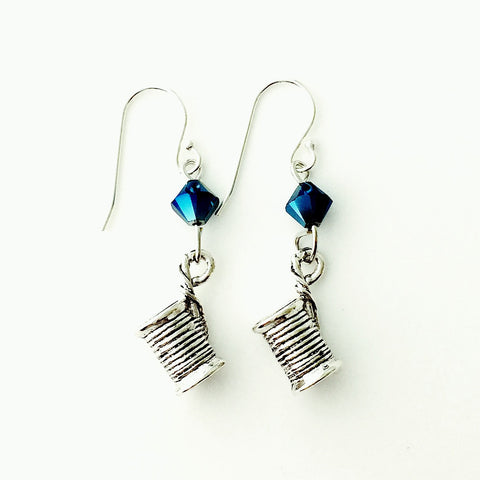 ____ Spool of Thread Silver Earrings with Blue Swarovski Crystals.
