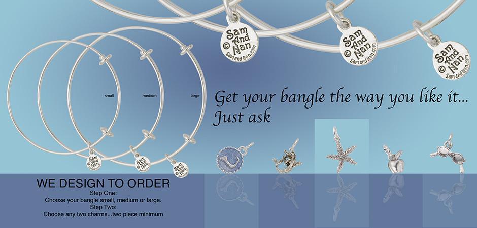 Design images for making a bangle. A row of bracelet with 5 charms